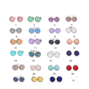 CAR DVR STUD MINI ROUND ROINELESS STÅL 8mm HESIN DRUZY DRUSY EARRINGS HANDTIVT FÖR KVINNA SMEECHNY MEN DROP LEVERANS DHEQ0