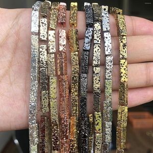 Beads Rectangle 4x13mm Natural Lava Rock Stone Gold Black Rondelle Spacer For Jewelry Making DIY Handmade Bracelets 15''
