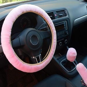 Cobertura de Volante Capa de Carro Protetor de Freio de Mão Decoração Quente Super Grosso Colar de Pelúcia Macio Preto Rosa Homem