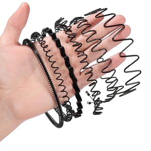 6PCS Hair Band Fashion Black Metal Waved Style Sports Hairband Solid Color Men Women Unisex Casual Adult Headwear for Boy