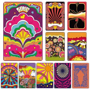 Colorful Psychedelic Background art painting Metal Plate Hippie Art Style Metal Tin Sign Vintage Poster Club Pub Bar Home Wall Decoration Size 30X20CM w02