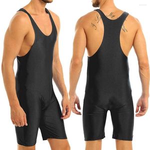 Fitnessstudio -Kleidung einfache schwarze Wrestling -Singuletts Gewichtheber Verschleiß Anzug ein Stück BodySuit Eisenboxen Fitness Skinsuit