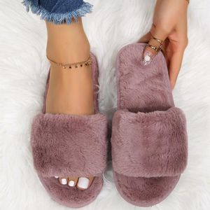 Slippers Women's Soft Warm Home Wool Winter Indoor Plush Solid Color Bedroom Flat Cotton