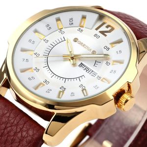 Armbanduhr Orkina Herren Uhren Luxus Golden Hülle Lederband Auto Date Display männliche Quarz Armbanduhr Luminöse Hände Orologio Uomo