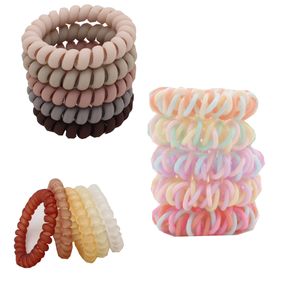 5Pcs/set Hair Bun Maker New Fashion Matt Solid Telephone Wire Elastic Hair Band Frosted Spiral Cord Rubber Band