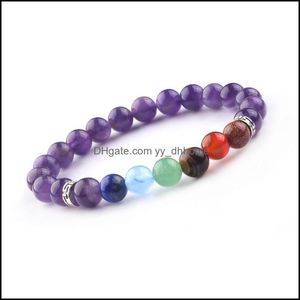 Micão mticolor 7 Chakra Stone Ametista Boletas de pulseira Bulbands de pulseira Bulles Bijoux Bandbanden Voor Vrouwen Mulheres Jóias