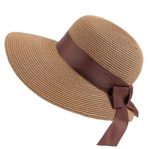 Wide Brim Hats New Fashion Flat Sun Hat Women's Summer Bow Straw Hats For Women Beach Headwear Chapeau Femme Panama Straw Hat G230227