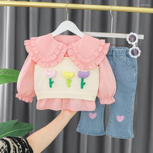 Conjuntos de roupas Spring Girls Infant Girls Para bebê Floral colete Jeans 3pcs Suit