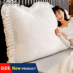 Pillow /Decorative King Size Bed Back Headboard Case Princess Cute Lace Backrest Long Pillowcase Cover White Zipper Fluffy Ve