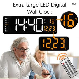 Wall Clocks Muur Gemonteerde Große Led Digitale Wanduhr Temp Datum Woche Display Power Off Geheugen Tafel Klok Mit Afstandsbediening Für Hu