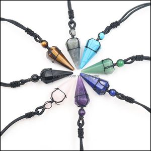 Hänge halsband naturlig sten hexagonal spetsig reiki chakra hängen läker kvarts kristall dowsing pendums justerbar droppe dh8nu