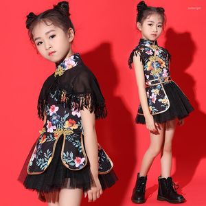 Сценический ношение китайского стиля детское подиум -шоу по выступлению костюм девочек джазовая одежда Детская хип -хоп/современный/уличный танец наряд