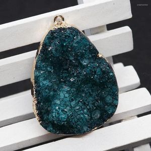 Hänge halsband naturliga blå druzy sten guld färg pläterad kant drusy kristall smycken gör halsband tillbehör geode grov pärla charms