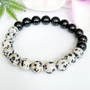 Strands MG1790 8 mm Siyah Turmalin Dalmatian Jasper Boncuklu Bilezik