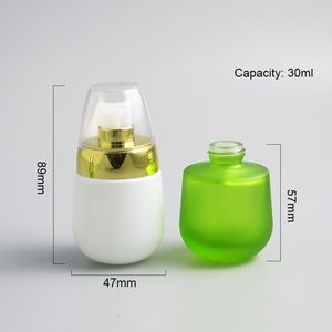 30ML packing bottles Clear Matte Green Glass Perfume Bottle With Lotion Cream Pump Spray Fragrance Bottle 300pcs