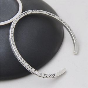 Bangle Jinse 925 Sterling Silver Retro Ladies Thai Bracelete artesanal Abertura Flor esculpida 2,90mm 13.10G WTB053