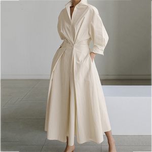 Casual Dresses 5xl Elegant Women Spring Autumn Sundress Fashion Lapel Neck Lång ärm Solid Long Shirt Dress Ol Vestidos Robe Femme 230227