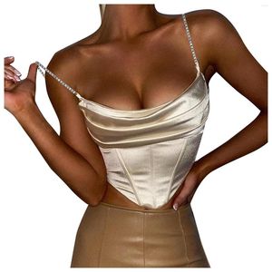 Women's Blouses Trendy Women Short Sling Slim Fit Corset Crop Vest Diamond Chain Sleeveless Clubwear Low Cut Camisole Tops