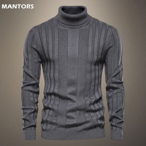 Män tröjor tröja herrar turtleneck stickad tröja avslappnad smal passform grundläggande hög krage pullover manlig elastisk affär tröja män pullover 230228