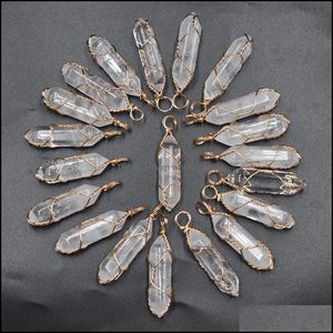 Hänge halsband Vit kristallhexagon pelare formpunkt handgjorda järntråd hänger för smycken gör droppleverans dhspy