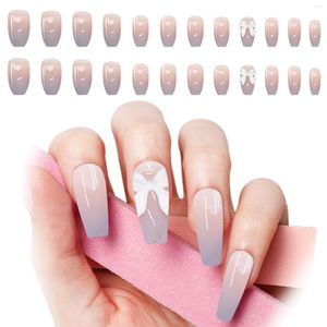 False Nails Ballerina Press On Clear Smog Gradient Long Bow Manicure Finished Product Wearable Nail Fake Sticker