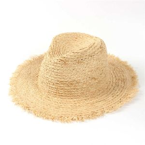 Chapéus de borda largos Raffia Straw Sun Hat Summer Mulheres viagens de praia de sol chapéu de sol elegante lady wide brim fascinator panamá sunhat tamanho 56-58cm G230227