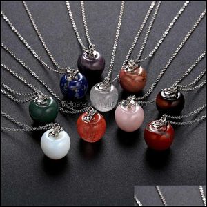 Pendant Necklaces Natural Stone Crystal Apple Necklace Woman Sweater Chain Christmas Eve Gift Drop Delivery Jewelry Pendants Dhjf1