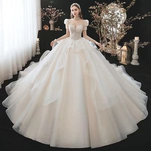 2023 Arabic Vintage a line Wedding Dresses Crystals Sheer Long beaded Lace Beaded Ball Gown vestido de novia Bridal Dress Dubai Luxury Robes De Mariee