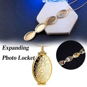 Kedjor Vintage Expanding 4 lager PO Pendant Memory Floating Locket Halsband Kedja Länk Flash Box Fashion Halsband