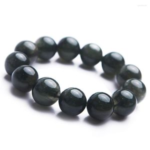 Strand äkta Brasilien Natural Green Rutilated Quartz Armband 17mm Big Crystal Stretch Round Bead Armband för kvinnor Män