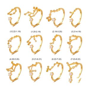samochód DVR Pierścienie Zespół cyrkon 12 konstelacje pierścionek dla kobiety otwarcie ślub ślub zodiaku palec palec urodzinowy prezent upuszczony dostawa dhnll dhnll