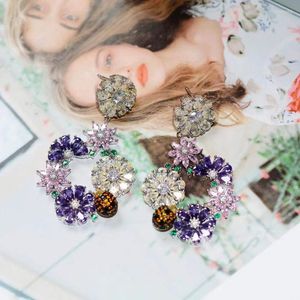 Dangle Earrings Fashion Luxury 925 Sterling Silver Jewelry Colorful Gem Fresh Flower Clusters For Women Pastoral Engagement Jewellery