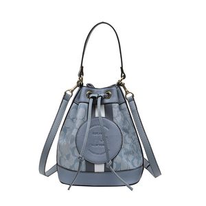 Marka kadın postacı çantası Çanta Yeni ipli kova çanta Makaron jakarlı mini tek omuzlu tote çanta