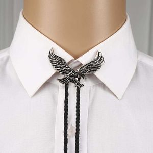 Neck Ties 3D flying silver eagle bolo tie for man cowboy western cowgirl lather rope zinc alloy necktie J230227
