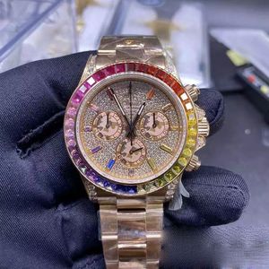 Commercio all'ingrosso di alta qualità automatico 7750 movimento orologio cassa in oro rosa diamante set quadrante vetro zaffiro con cronografo indipendente1