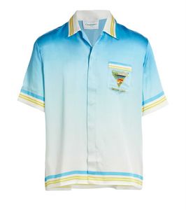 23ss New Casablanca Hawaii Beach Shirt Men and Women Blue Tennis Court Fashion Same White Twill Silk Short-sleeved Shirt