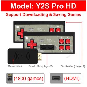 En yeni Y2S Oyun Konsolu Seti Mini HD Kablosuz Çift Kişi Oyun Oyunları Ev Sahibi Desteği HD TV Çıkışı 2 Oyun Denetleyicisi ile 1800 Plus Oyun içerir