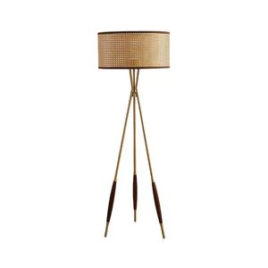 Lampada da terra con treppiede in stile asiatico retrò di lusso con paralume in rattan lampada da terra 45 cm di larghezza 132 cm di altezza per l'hotel, soggiorno, camera da letto, studio, arredamento della sala