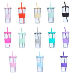 Home Portable Double-Layer Tumblers Plastic Cups Large Hole Universal Pearl Milk Tea Cap Straw Cup LT269