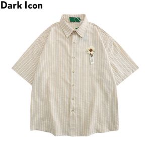 Men's Casual Shirts Dark Floral Pin Striped Shirts Men Summer Button Up Loose Shirts Man Cotton Shirts Z0224