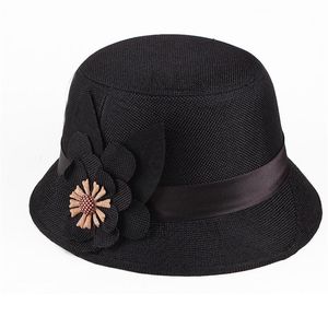 Berets Leinen Hut Sommer Frühling Stroh Fedora Für Frauen Vintage Western Eimer Weibliche Bowler Mit Blume AD574Berets