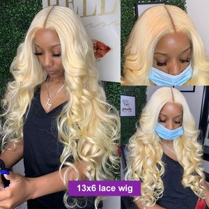 613 Blonde Lace Front Wig 13X4 Body Wave HD Transparente Lace Frontal perucas Coloridas Cabelo Humano 180% Brasileiro Remy Para Mulheres Negras