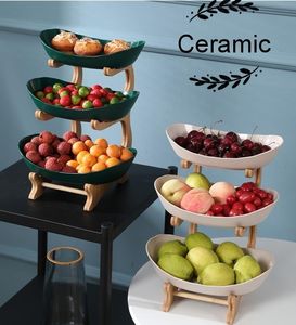 Dekorativa plattor keramiska vardagsrumsfamilj Treelayer Fruit Plate Creative Modern Dry Basket Snack 230531