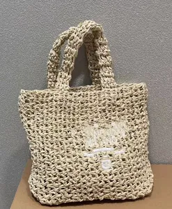 Novas bolsas de palha ocas feitas à mão para o verão com bordado inglês bordado estilo ocidental bolsa de mão feminina