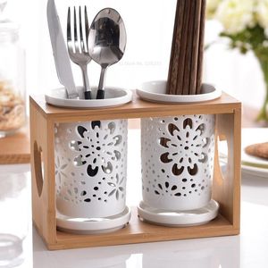 Garrafas de armazenamento estilo coreano Pauzinhos de cerâmica Cesta Drenagem Cozinha Utensílios de mesa Garfo Colher Itens de caixa