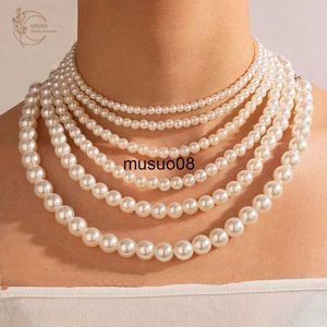 Pendant Necklaces 4/6/8/10/12mm Beads Fashion Glass Imitation Pearl Necklace Men Handmade Classic Pearl Necklace Men's Necklace Women Jewelry Gift J230601