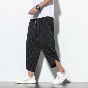 Men's Pants Baggy Cotton Harem Men 2023 Summer Plus Size 5XL Striped Wide Leg Bloomers Women Hip Hop Streetwear Calf-Length