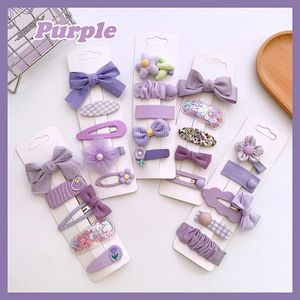 5 Pcs Fantasy Purple Series Fashion Children's BB Clip Korean Sweet Girl Princess Fabric Flowers Bow Hairpins Hair Accessories