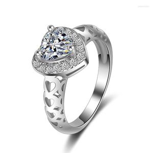 Cluster Ringe 925 Sterling Silber Frauen Hochzeit Herz Ring Licht Weiß Zirkon Elegant Kreis Für Frau Mädchen Modeschmuck