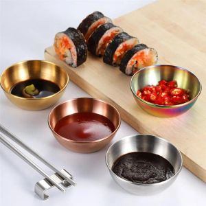 Stainless Steel Round Seasoning Dishes Bowls Condiment Cups Sushi Dipping Small Dish Bowl Saucers Mini Appetizer Plates new